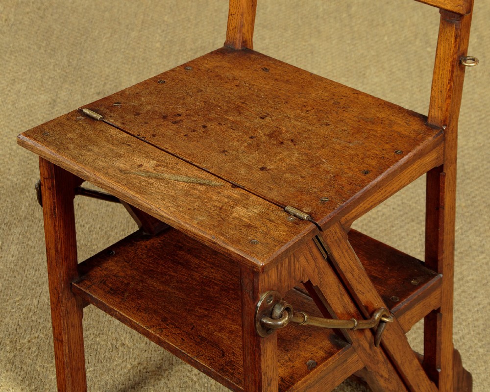 Metamorphic Oak Library Steps & Side Chair c.1880 View VIII