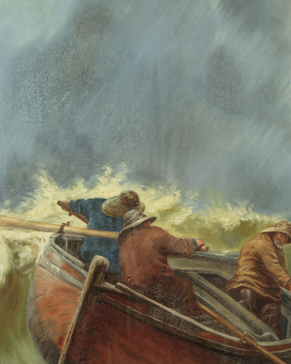 Oil Painting of a Boat in a Storm Dated 1913 View IV