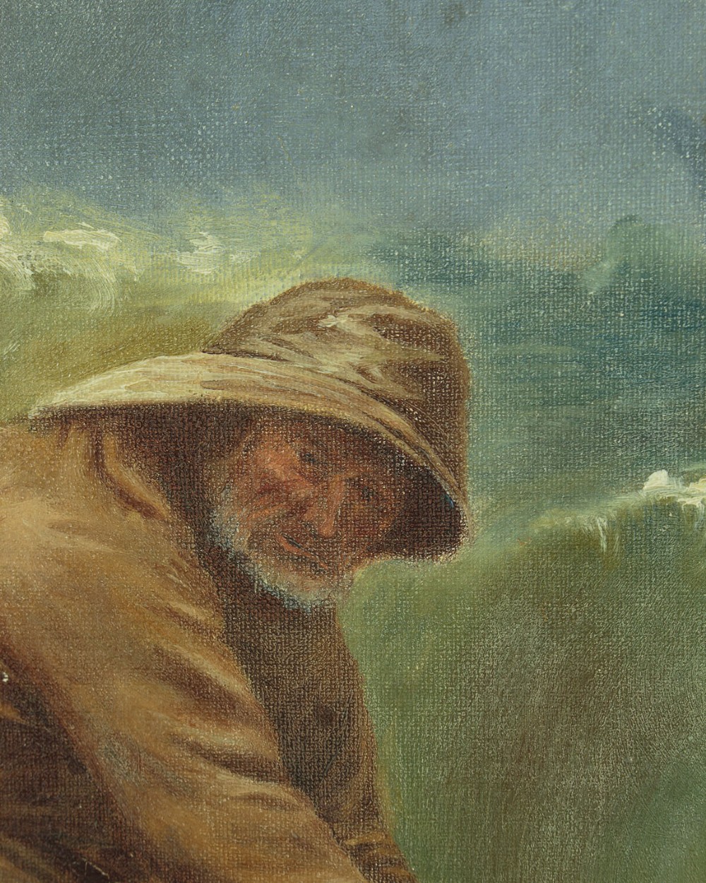 Oil Painting of a Boat in a Storm Dated 1913 View V