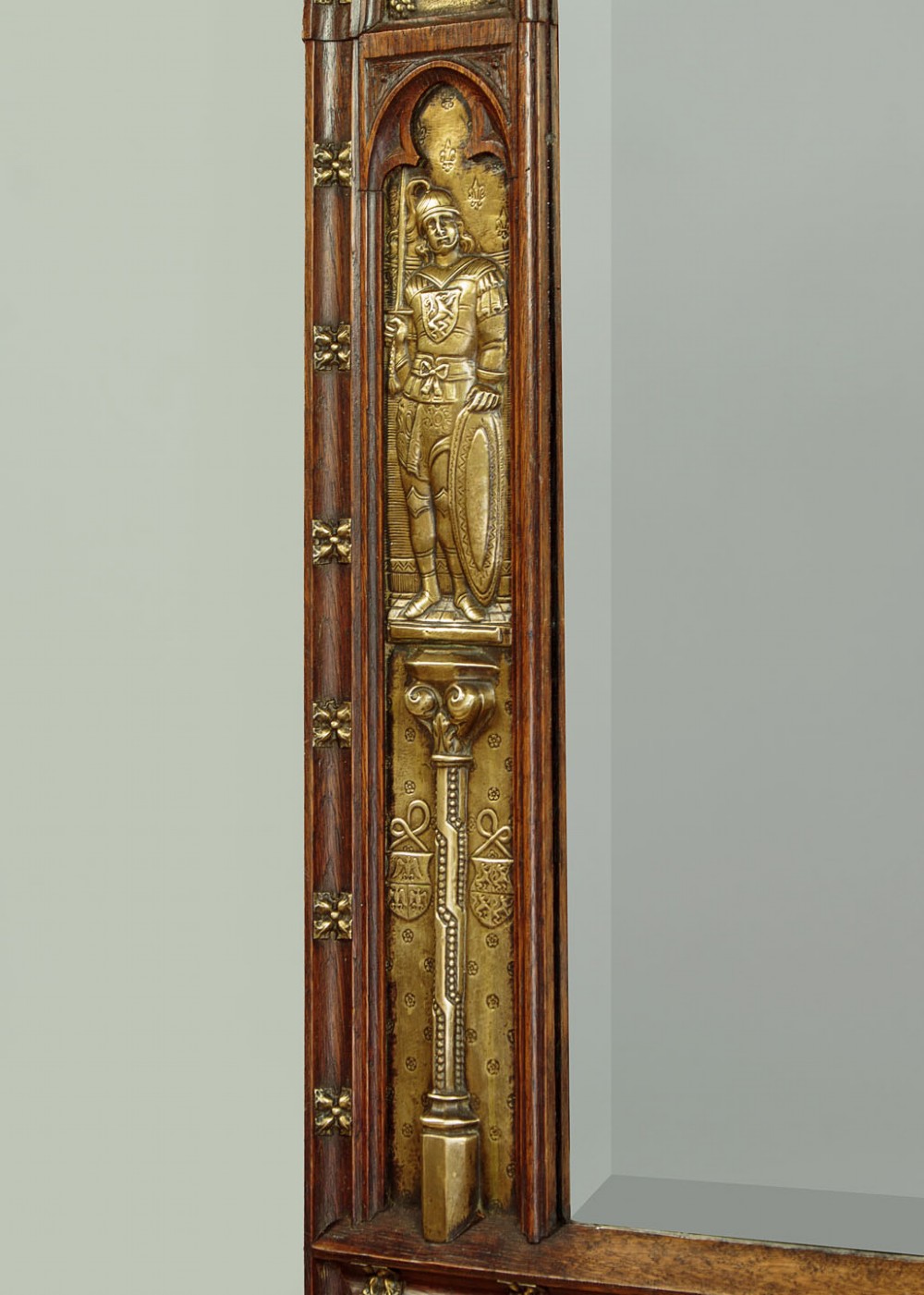 Oak & Brass Gothic Revival Wall Mirror c.1890 View VI