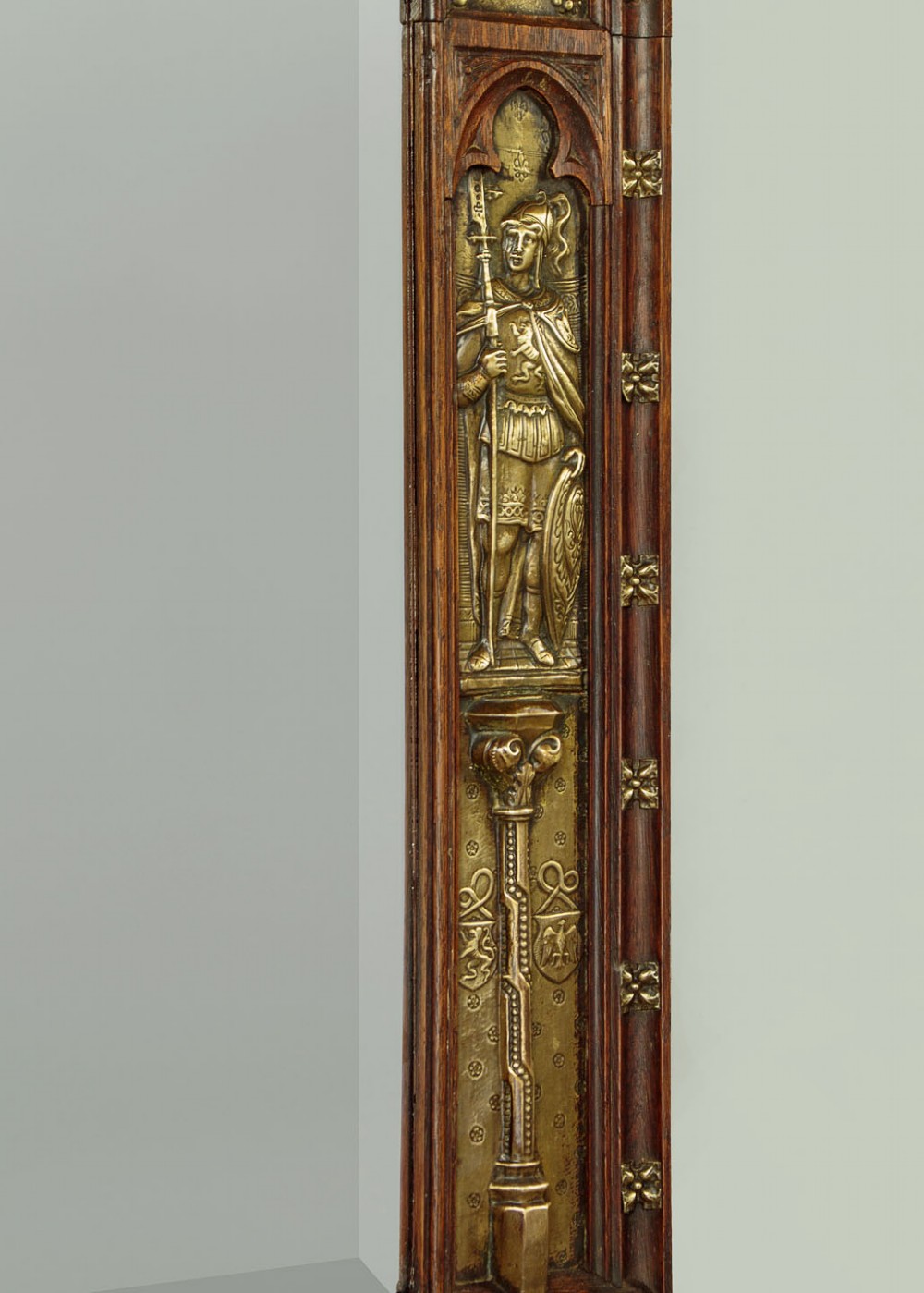 Oak & Brass Gothic Revival Wall Mirror c.1890 View VIII