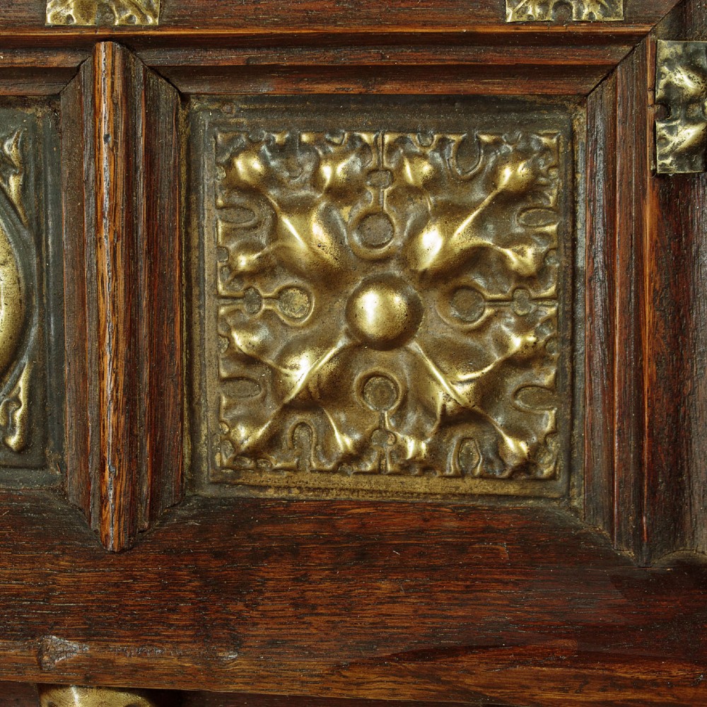 Oak & Brass Gothic Revival Wall Mirror c.1890 View XI