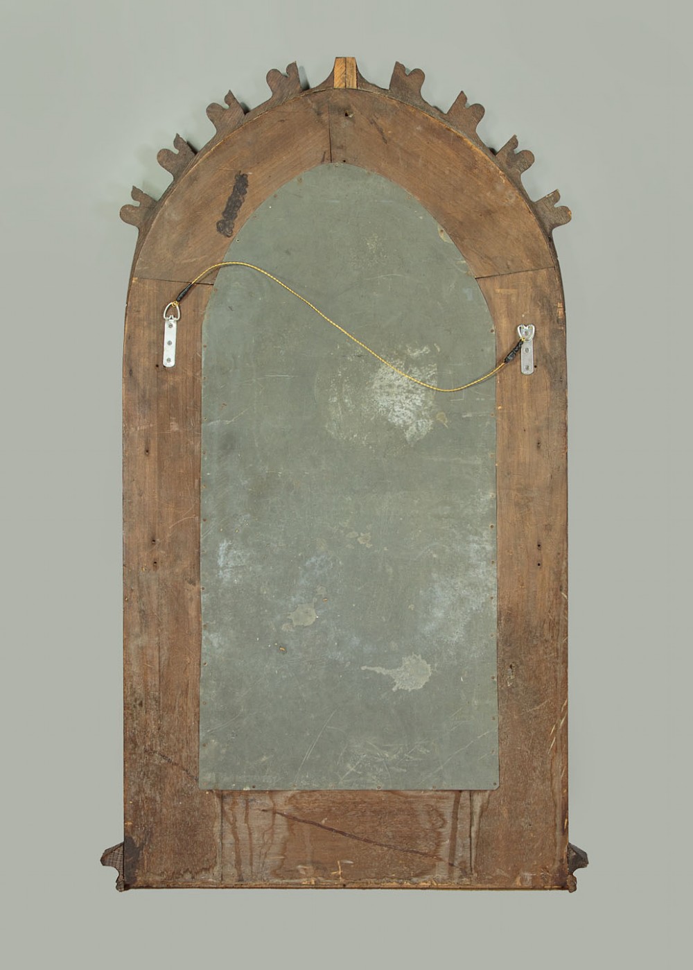 Oak & Brass Gothic Revival Wall Mirror c.1890 View XII