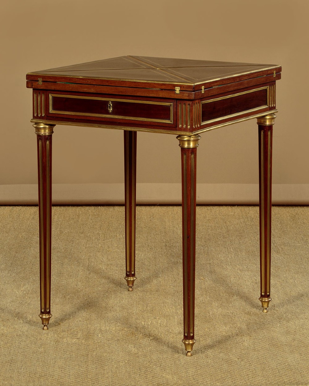 Brass Inlaid Envelope Games Table c.1920