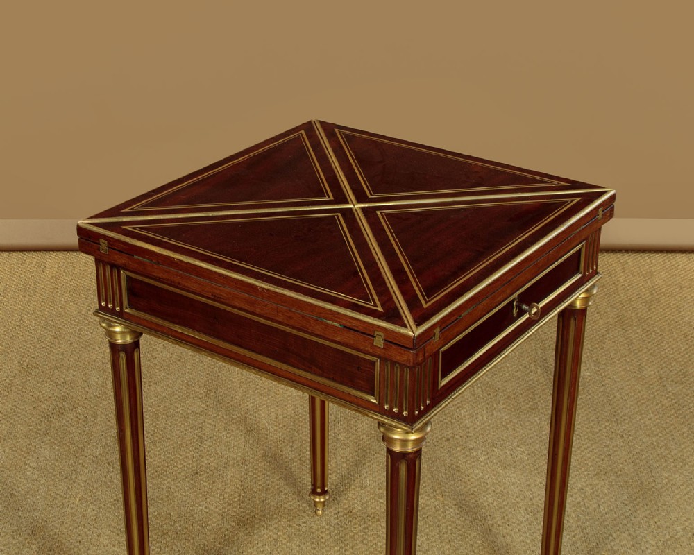Brass Inlaid Envelope Games Table c.1920 View V