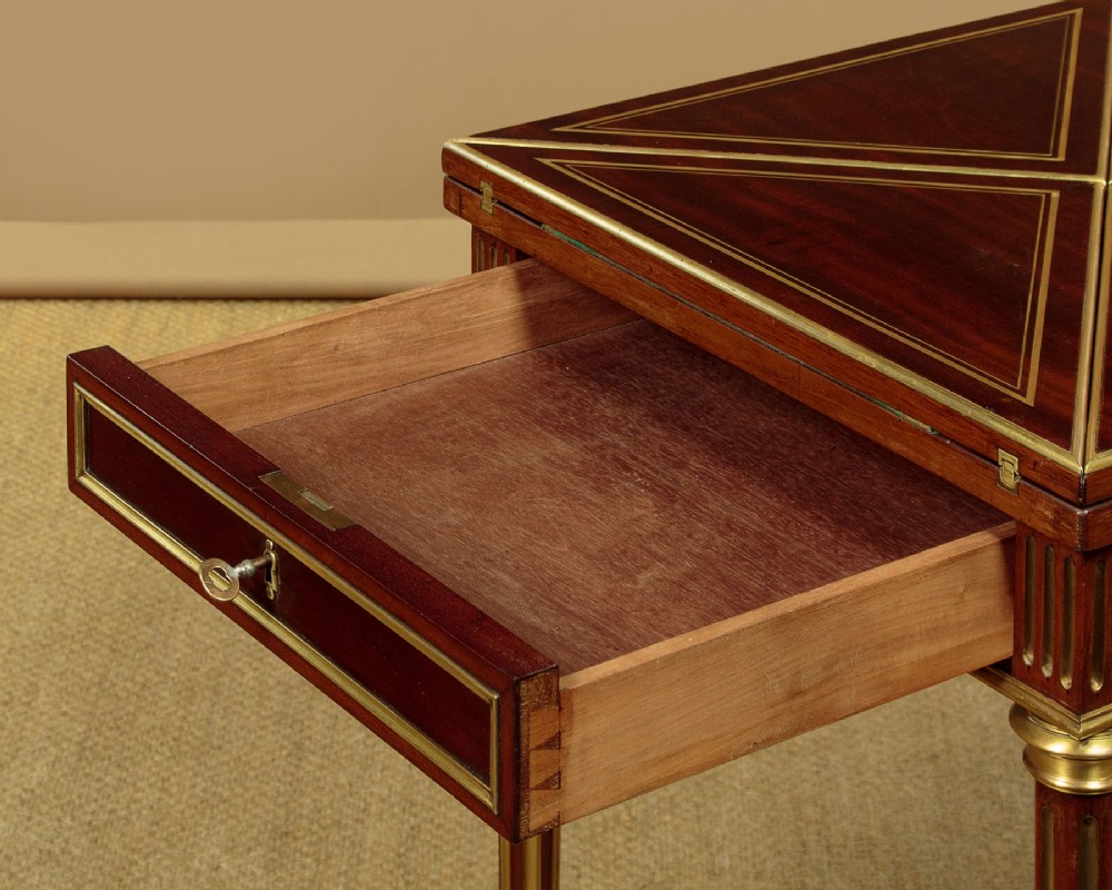 Brass Inlaid Envelope Games Table c.1920 View X