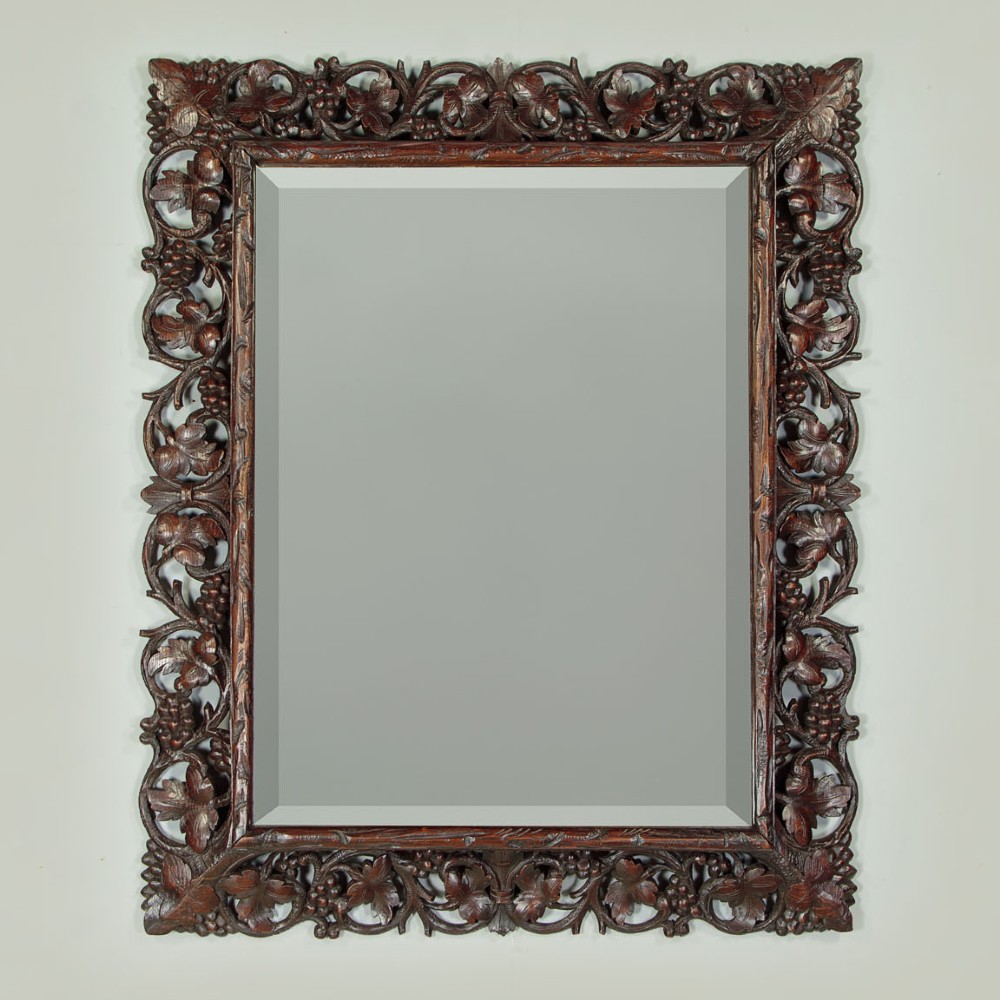Vine & Grape Carved Oak Frame Mirror c.1890