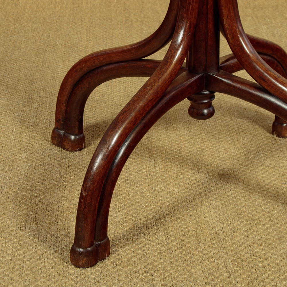 A pair of tall dark brown bentwood hallstands featuring curved coat hooks at the top and circular loops at the base for umbrellas. View X