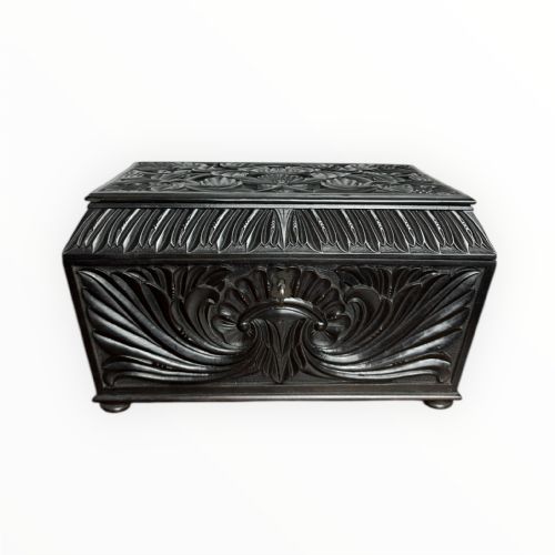 19TH CENTURY CEYLONESE EBONY CASKET BOX WITH FLORAL RELIEF DECORATION - ADDITIONAL PHOTO 7