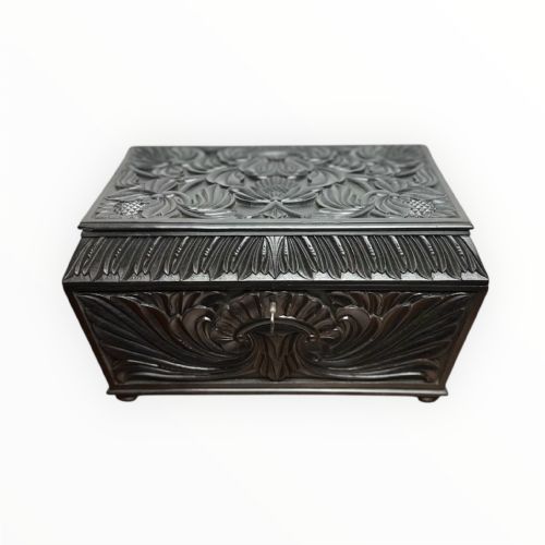 19TH CENTURY CEYLONESE EBONY CASKET BOX WITH FLORAL RELIEF DECORATION - ADDITIONAL PHOTO 1
