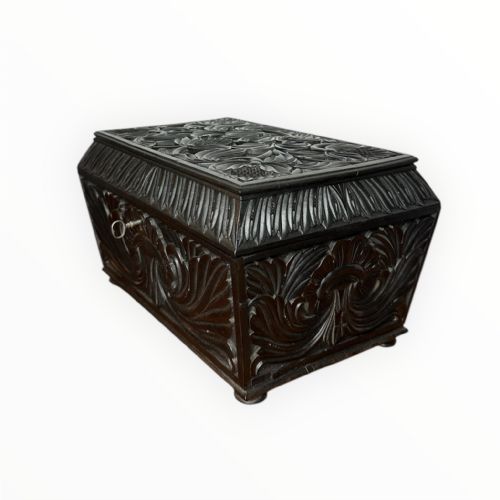 19TH CENTURY CEYLONESE EBONY CASKET BOX WITH FLORAL RELIEF DECORATION - ADDITIONAL PHOTO 3