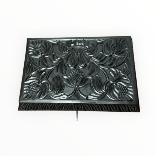 19TH CENTURY CEYLONESE EBONY CASKET BOX WITH FLORAL RELIEF DECORATION - ADDITIONAL PHOTO 4