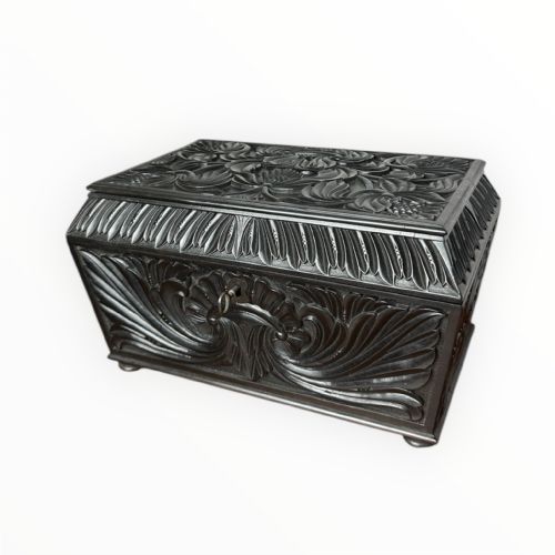 19TH CENTURY CEYLONESE EBONY CASKET BOX WITH FLORAL RELIEF DECORATION - ADDITIONAL PHOTO 6