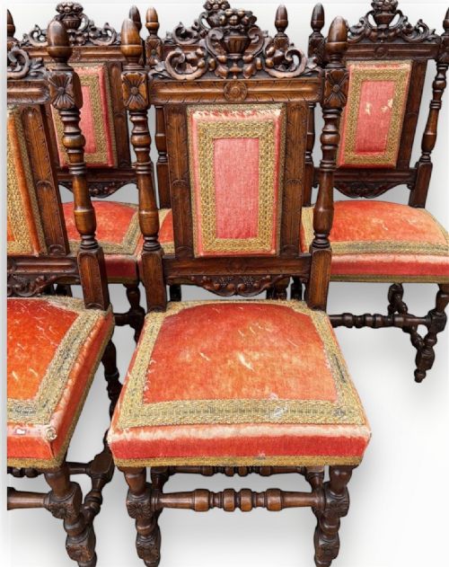 SET OF 10 OAK VICTORIAN DINING CHAIRS WITH ORIGINAL UPHOLSTERY - ADDITIONAL PHOTO 1