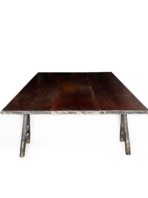 CHINESE HARDWOOD PLANKTOP TRESTLE TABLE 1800S - ADDITIONAL PHOTO 3