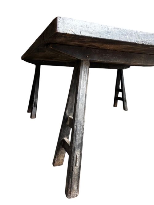 CHINESE HARDWOOD PLANKTOP TRESTLE TABLE 1800S - ADDITIONAL PHOTO 6