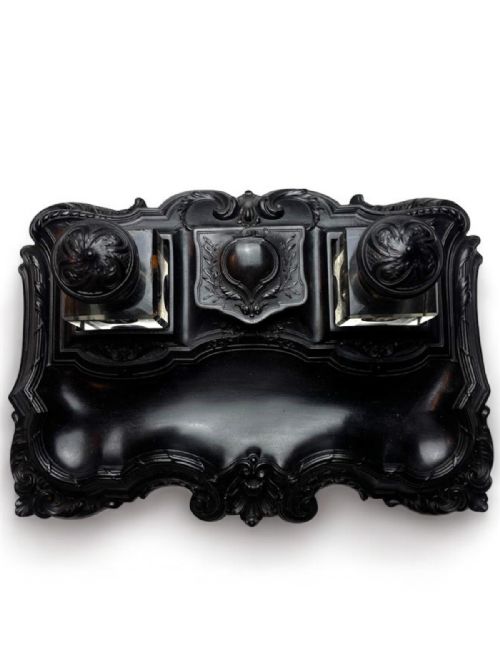 19THCENTURY EBONY INKWELL WITH INTRICATE CARVING - ADDITIONAL PHOTO 3