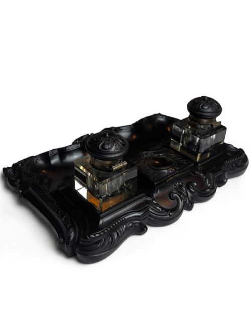 19THCENTURY EBONY INKWELL WITH INTRICATE CARVING - ADDITIONAL PHOTO 5