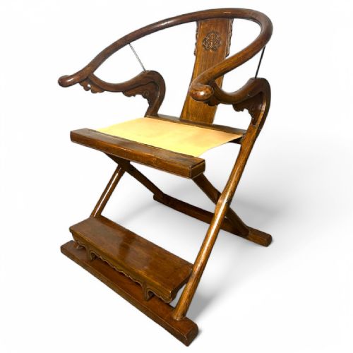 19THCENTURY CHINESE HARDWOOD FOLDING HORSESHOEBACK THRONE CHAIR - ADDITIONAL PHOTO 1