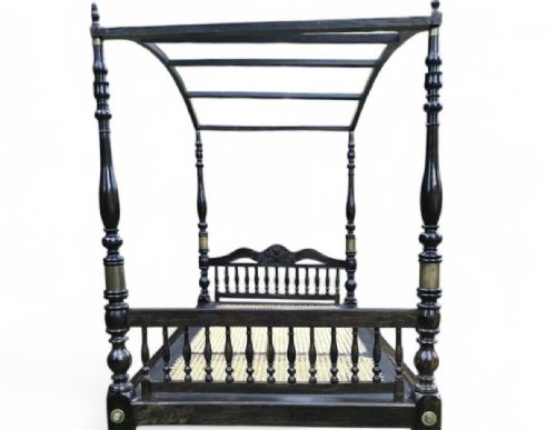 19TH CENTURY ANGLOINDIAN EBONY SINGLE POSTER BED WITH CANE BASE - ADDITIONAL PHOTO 2