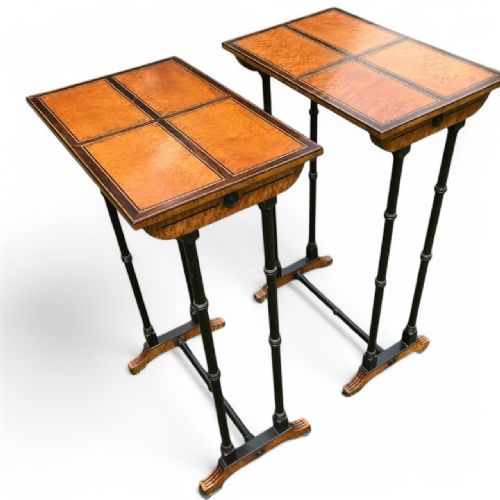 FINE PAIR OF BIRDSEYE MAPLE AND EBONY TABLES IN THE STYLE OF GILLOWS - ADDITIONAL PHOTO 1