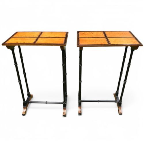 FINE PAIR OF BIRDSEYE MAPLE AND EBONY TABLES IN THE STYLE OF GILLOWS