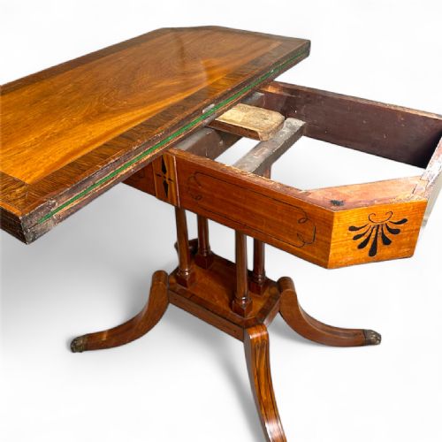REGENCY SATINWOOD ROSEWOOD FOLDOVER CARD TABLE - ADDITIONAL PHOTO 5