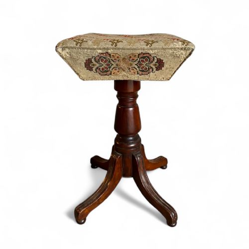 19TH CENTURY MAHOGANY STOOL WITH ORIGINAL FABRIC SEAT - ADDITIONAL PHOTO 1