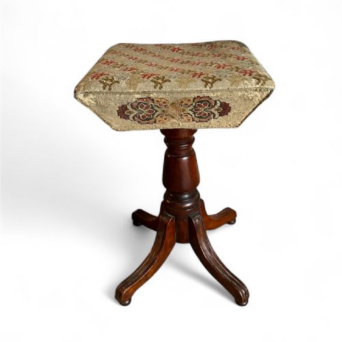 19TH CENTURY MAHOGANY STOOL WITH ORIGINAL FABRIC SEAT - ADDITIONAL PHOTO 2