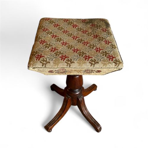 19TH CENTURY MAHOGANY STOOL WITH ORIGINAL FABRIC SEAT - ADDITIONAL PHOTO 3