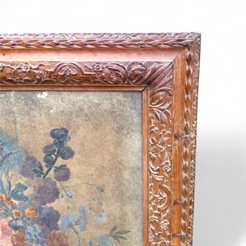 ELEGANT LATE GEORGIAN CARVED PINE PICTURE OR MIRROR FRAME WITH FLORAL PRINT - ADDITIONAL PHOTO 4