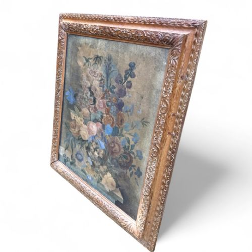 ELEGANT LATE GEORGIAN CARVED PINE PICTURE OR MIRROR FRAME WITH FLORAL PRINT - ADDITIONAL PHOTO 2