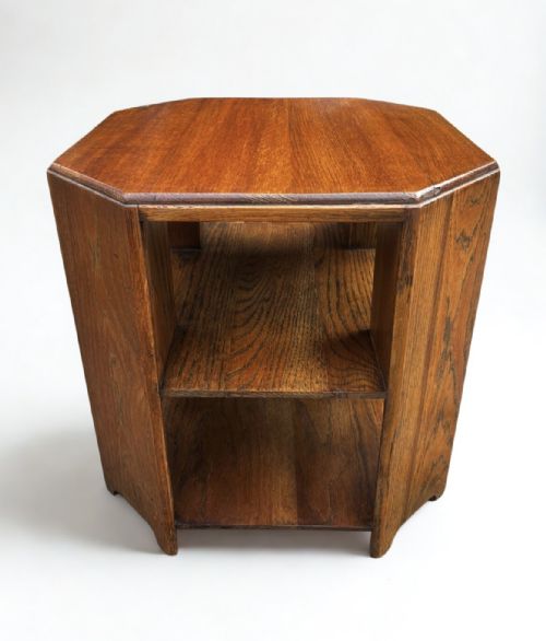 ART DECO OAK OCTAGONAL SIDE TABLE WITH STORAGE