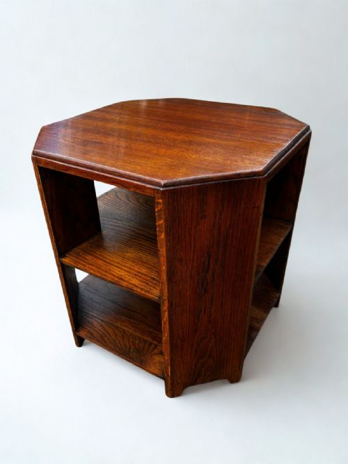 ART DECO OAK OCTAGONAL SIDE TABLE WITH STORAGE - ADDITIONAL PHOTO 2