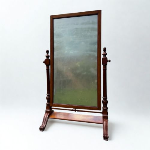 ANTIQUE 19THC MAHOGANY FULLLENGTH CHEVAL DRESSING MIRROR - ADDITIONAL PHOTO 1