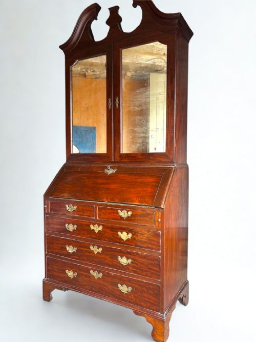 GEORGIAN MAHOGANY FALLFRONT BUREAU BOOKCASE WITH MIRROR PANELS - ADDITIONAL PHOTO 1
