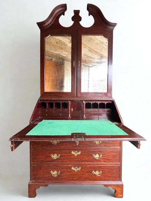 GEORGIAN MAHOGANY FALLFRONT BUREAU BOOKCASE WITH MIRROR PANELS - ADDITIONAL PHOTO 4
