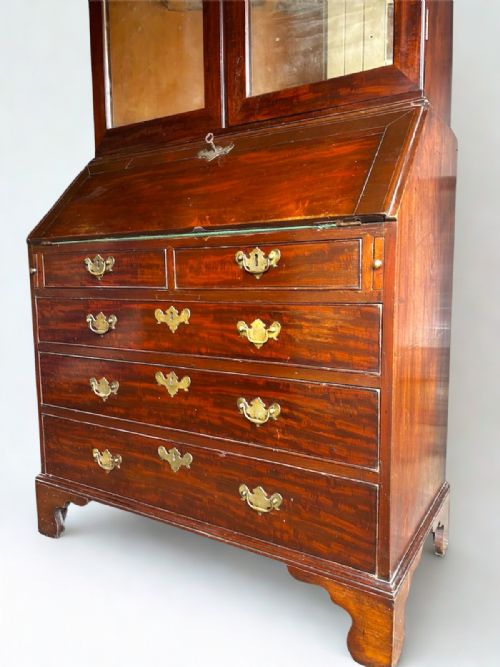 GEORGIAN MAHOGANY FALLFRONT BUREAU BOOKCASE WITH MIRROR PANELS - ADDITIONAL PHOTO 2