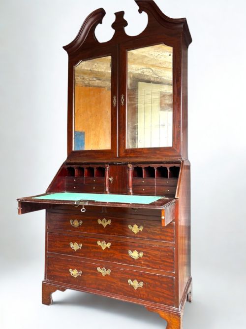 GEORGIAN MAHOGANY FALLFRONT BUREAU BOOKCASE WITH MIRROR PANELS