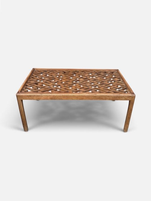 20TH CENTURY COFFEE TABLE WITH ANTIQUE CHINESE FRETWORK PANEL AND GLASS TOP - ADDITIONAL PHOTO 1