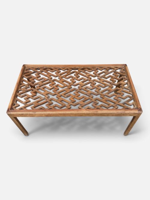 20TH CENTURY COFFEE TABLE WITH ANTIQUE CHINESE FRETWORK PANEL AND GLASS TOP - ADDITIONAL PHOTO 4