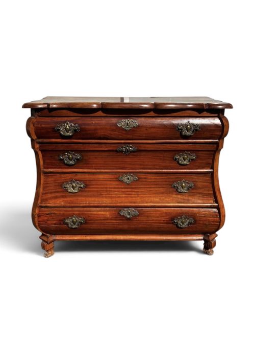 18th Century Dutch Colonial Solid Satinwood Bombe Chest of Drawers