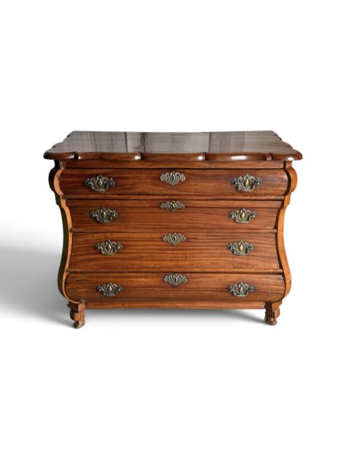 18th Century Dutch Colonial Solid Satinwood Bombe Chest of Drawers