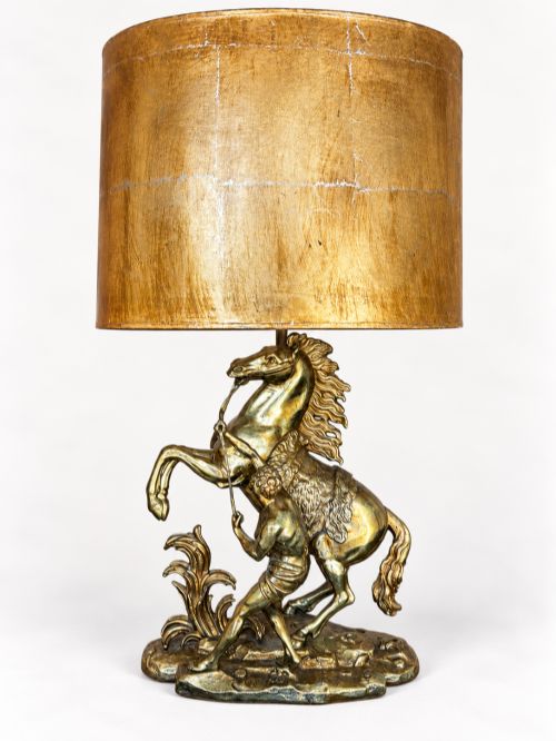 Large Sculptural Horse Tamer Table Lamp After Guillaume Coustou