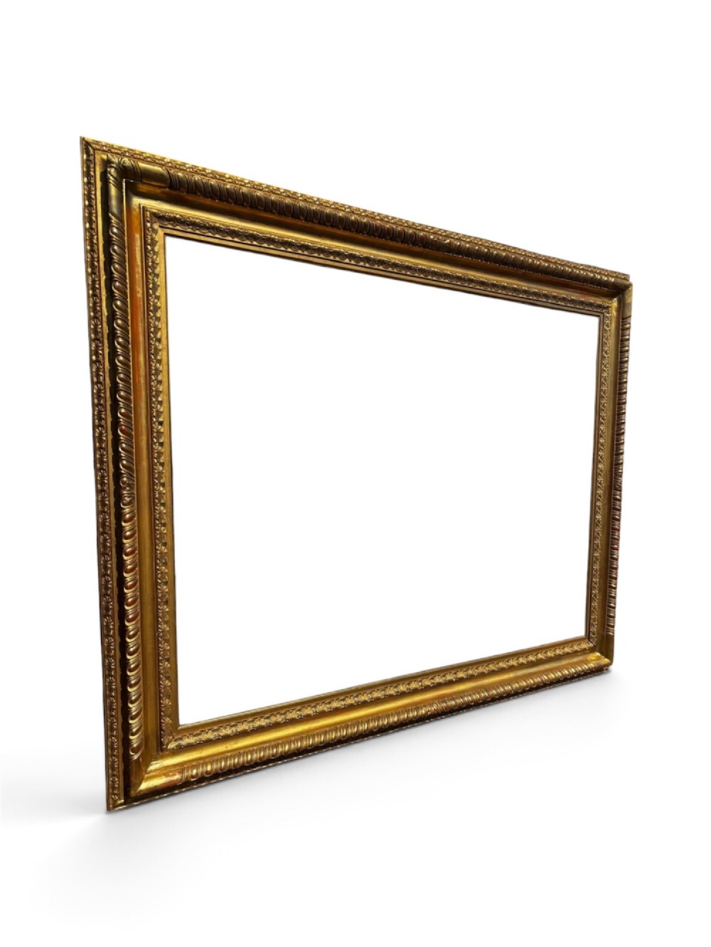 A rectangular 19th-century gilded wooden frame featuring detailed decorative moulding and a warm gold leaf finish. View III