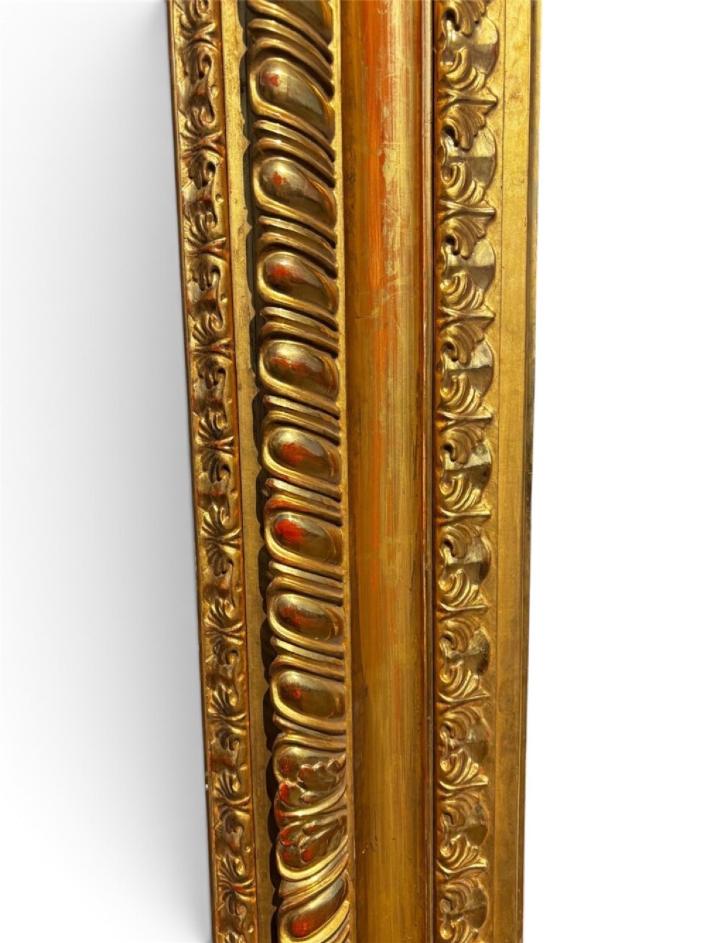A rectangular 19th-century gilded wooden frame featuring detailed decorative moulding and a warm gold leaf finish. View VI