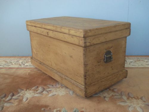 Victorian Carpenter's Pine Tool Chest with original wooden castors