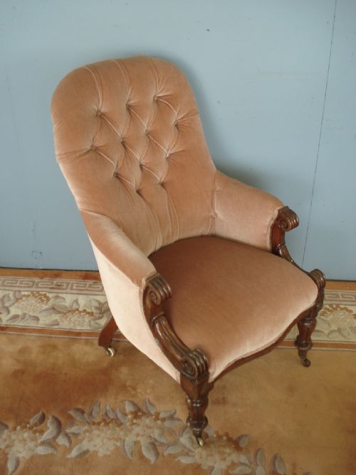 Reupholstered Button Back Victorian Armchair