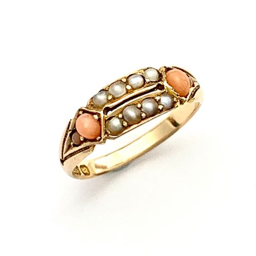 Victorian 15ct Rose Gold Coral Seed Pearl Ring