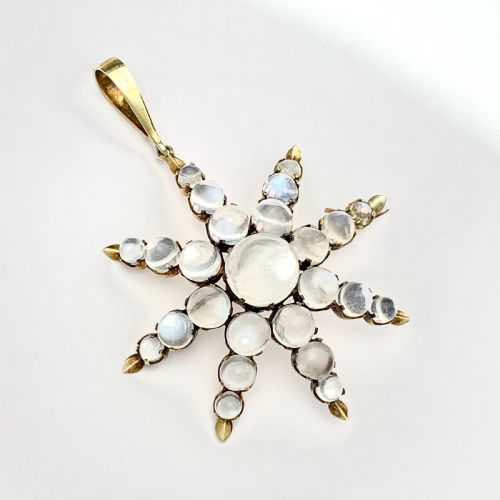 Victorian 9ct Gold Moonstone Cabochon Star Pendant/brooch